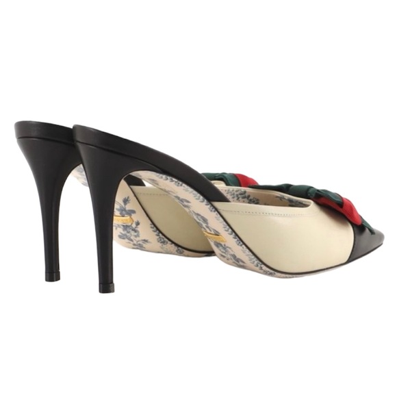 GUCCI Cream and Black Leather Mules with Gucci Wed Bow size 39 (Brand New) - Picture 7 of 16